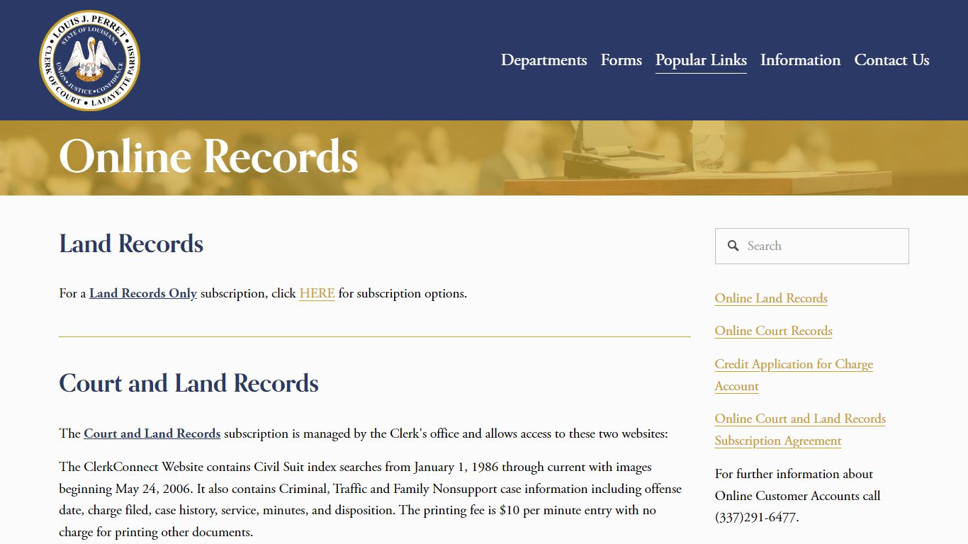 Online Records — Lafayette Parish Clerk of Court