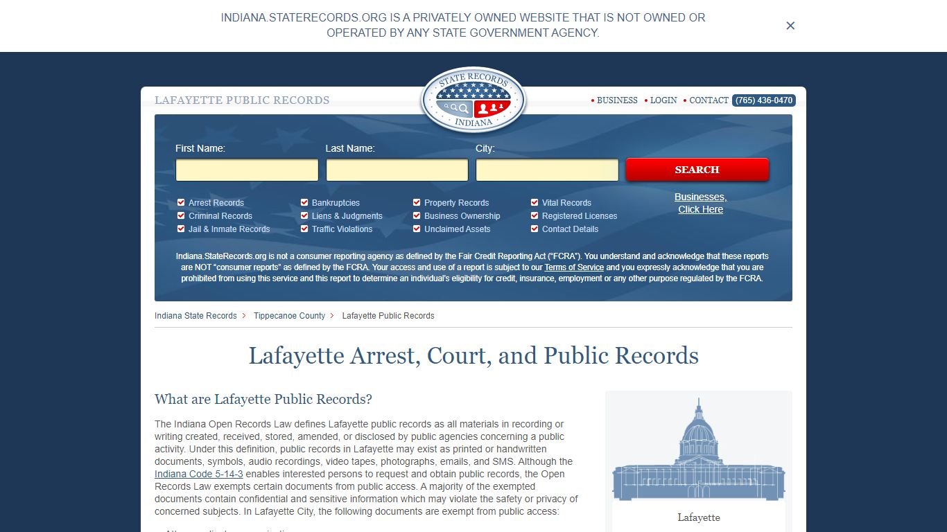 Lafayette Arrest and Public Records | Indiana.StateRecords.org
